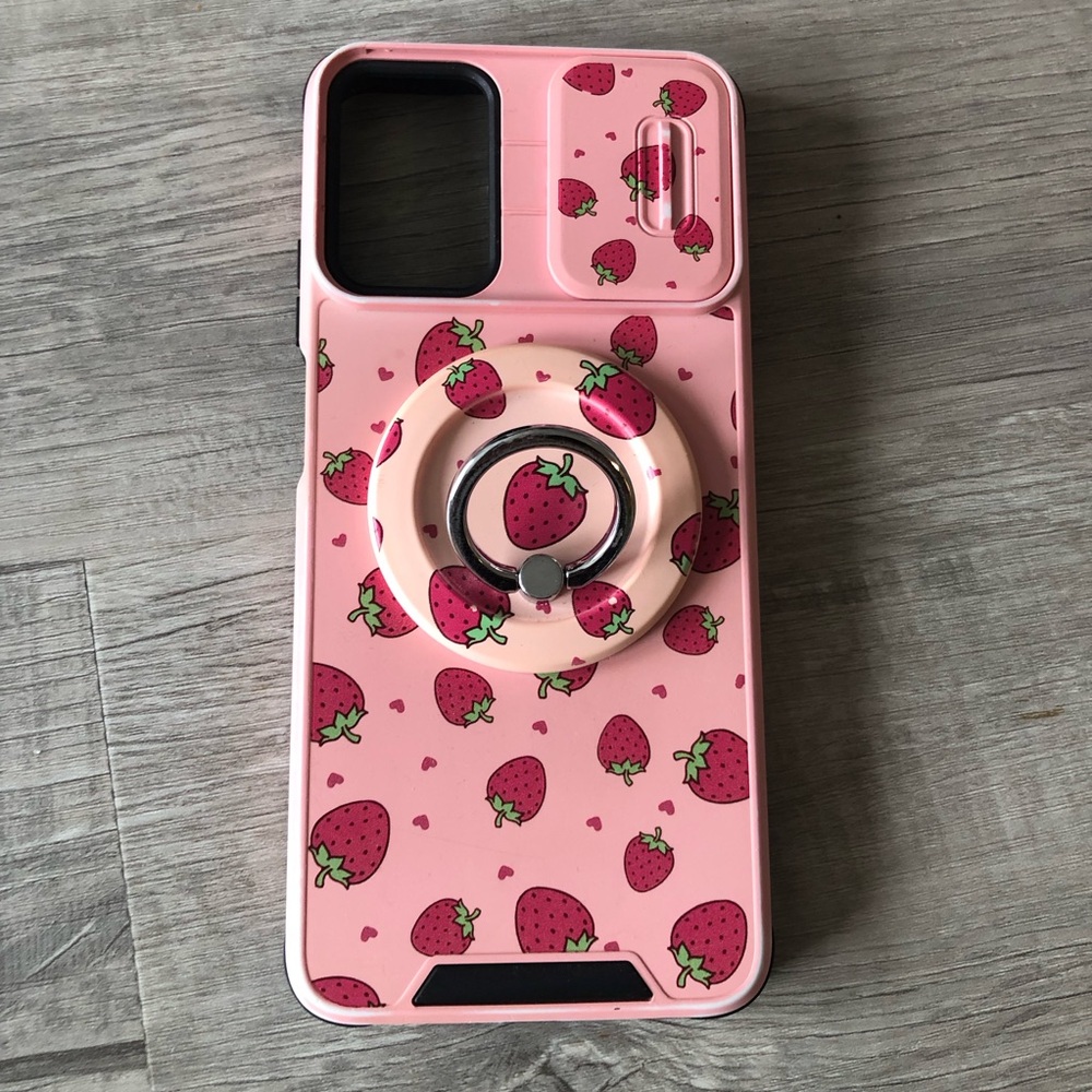 Pink Strawberry Pattern Phone Case with Ring Stand
